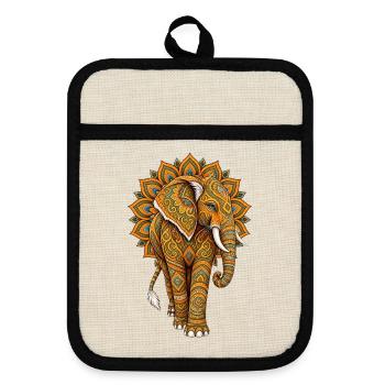 Mandala Elefant Zen Spirituell Yoga - Topflappen mit Gummirückseite - Leinen/Schwarz  - Vorne