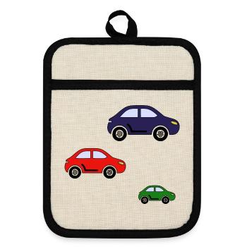 Bunte Autos Spielzeug Kinder - Topflappen mit Gummirückseite - Leinen/Schwarz  - Vorne