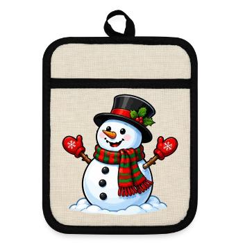 Schneemann mit Schal und Mütze - Topflappen mit Gummirückseite - Leinen/Schwarz  - Vorne