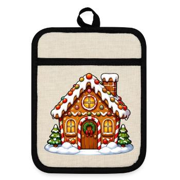Zimtglockenhaus Winterzauber - Topflappen mit Gummirückseite - Leinen/Schwarz  - Vorne