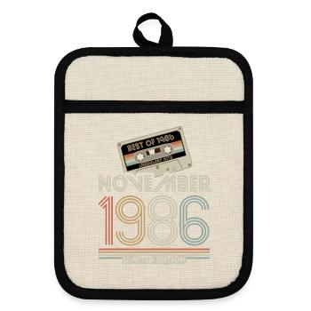 Limited Edition November Best of 1986 Kassette - Topflappen mit Gummirückseite - Leinen/Schwarz  - Vorne