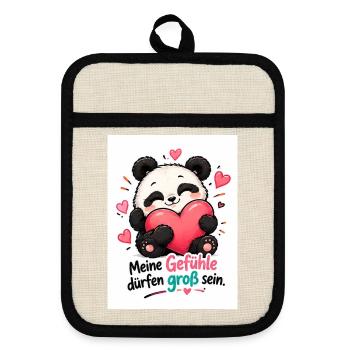 Panda HerzGefühl Großsein - Topflappen mit Gummirückseite - Leinen/Schwarz  - Vorne