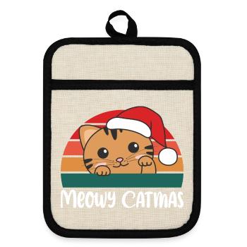 merry catmas lustige Katze Weihnachts Wortspiel - Topflappen mit Gummirückseite - Leinen/Schwarz  - Vorne
