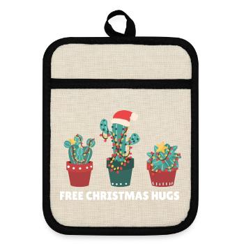 Free Christmas Hugs lustige Kakteen Pflanzen - Topflappen mit Gummirückseite - Leinen/Schwarz  - Vorne