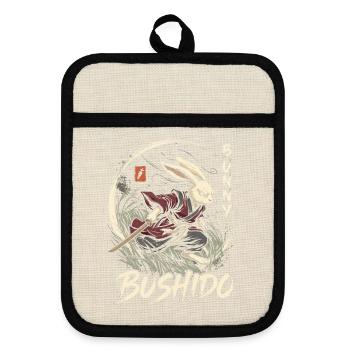Bunny Bushido Samurai Hase - Topflappen mit Gummirückseite - Leinen/Schwarz  - Vorne