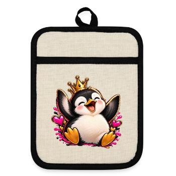 Königspinguin Jubelherz - Topflappen mit Gummirückseite - Leinen/Schwarz  - Vorne