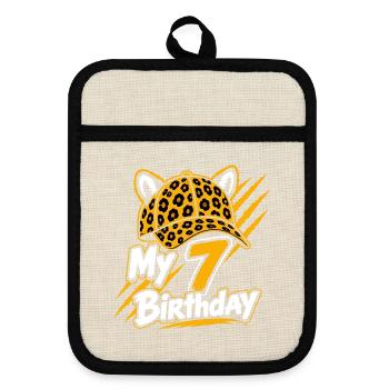 My 7 Birthday Leopard Party - Topflappen mit Gummirückseite - Leinen/Schwarz  - Vorne