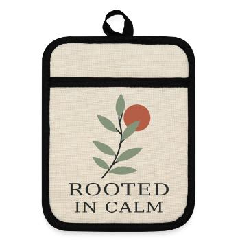 Rooted in Calm – Botanische Ruhe - Topflappen mit Gummirückseite - Leinen/Schwarz  - Vorne