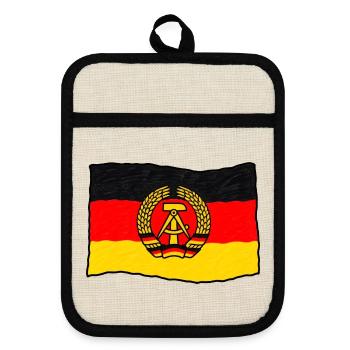 DDR Flagge – Handgezeichnet im Kinderstil - Topflappen mit Gummirückseite - Leinen/Schwarz  - Vorne