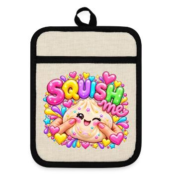 Squish Me: Buntes Herz-Squishy - Topflappen mit Gummirückseite - Leinen/Schwarz  - Vorne