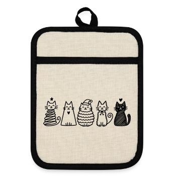 Katzen Weihnachten Silhouetten - Topflappen mit Gummirückseite - Leinen/Schwarz  - Vorne
