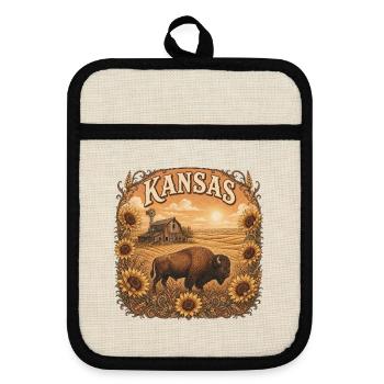 Kansas USA – American Midwest State Geschenk - Topflappen mit Gummirückseite - Leinen/Schwarz  - Vorne