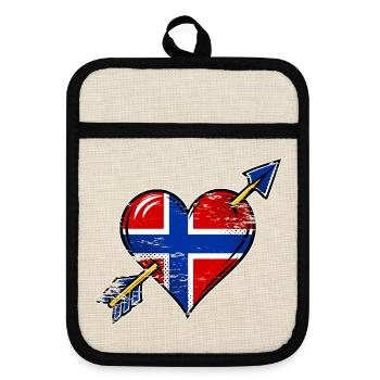 Norwegen Flagge Herz mit Pfeil used look - Topflappen mit Gummirückseite - Leinen/Schwarz  - Vorne