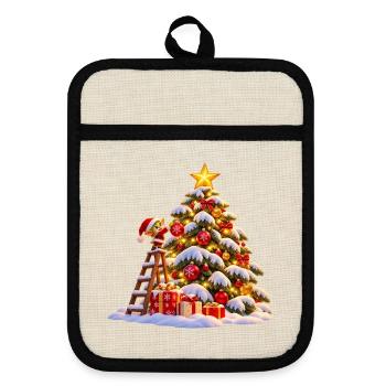 Winterlicher Weihnachtsbaum mit Stern Wenuma  - Topflappen mit Gummirückseite - Leinen/Schwarz  - Vorne