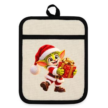 Wenuma mit Weihnachtsgeschenk - Topflappen mit Gummirückseite - Leinen/Schwarz  - Vorne