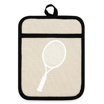 Badminton Schläger Geschenk Badmintonspieler - Topflappen mit Gummirückseite - Leinen/Schwarz  - Vorne