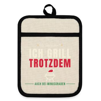 Weihnachten? Ich grill trotzdem - Topflappen mit Gummirückseite - Leinen/Schwarz  - Vorne