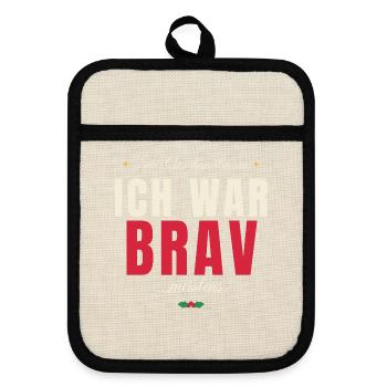 Lieber Weihnachtsmann, ich war brav ... meistens - Topflappen mit Gummirückseite - Leinen/Schwarz  - Vorne