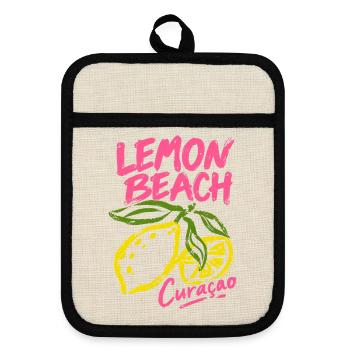 Lemon Beach Curacao - Topflappen mit Gummirückseite - Leinen/Schwarz  - Vorne