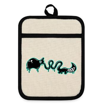 1200 Dino Monster - Topflappen mit Gummirückseite - Leinen/Schwarz  - Vorne