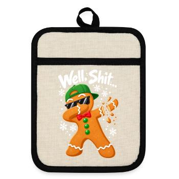 Well Shit Dabbing Gingerbread Man Funny Christmas - Topflappen mit Gummirückseite - Leinen/Schwarz  - Vorne