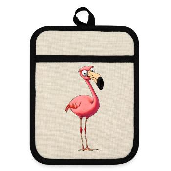 Cooler Flamingo - Topflappen mit Gummirückseite - Leinen/Schwarz  - Vorne