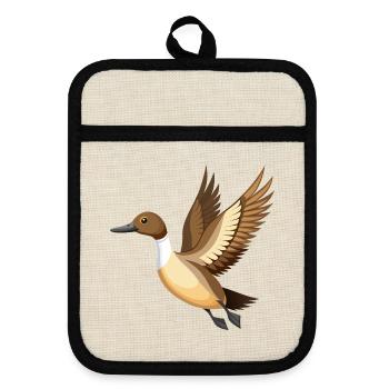 Schwanzente fliegt - Topflappen mit Gummirückseite - Leinen/Schwarz  - Vorne