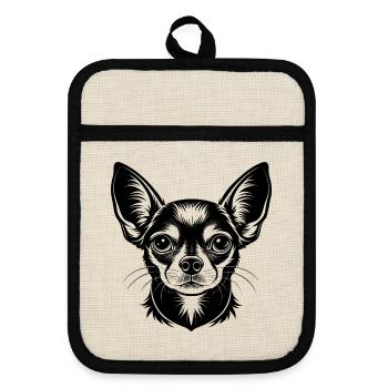 Chihuahua-Hundekopf - Topflappen mit Gummirückseite - Leinen/Schwarz  - Vorne