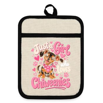 Just a Girl Loves Chihuahuas - Topflappen mit Gummirückseite - Leinen/Schwarz  - Vorne