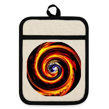 Feuerwirbel Spirale Hitzekunst - Topflappen mit Gummirückseite - Leinen/Schwarz  - Vorne