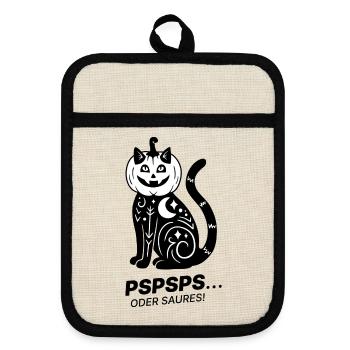 Pspsps oder Saures – Schwarze Katze Halloween - Topflappen mit Gummirückseite - Leinen/Schwarz  - Vorne