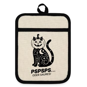 Pspsps oder Saures – Schwarze Katze Halloween - Topflappen mit Gummirückseite - Leinen/Schwarz  - Vorne