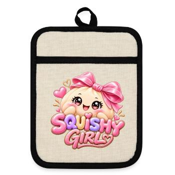 Squishy Girls Kawaii Herz Charm - Topflappen mit Gummirückseite - Leinen/Schwarz  - Vorne