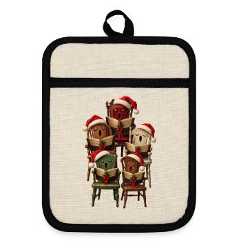 Der Weihnachtsmann leisen Leselieder - Topflappen mit Gummirückseite - Leinen/Schwarz  - Vorne