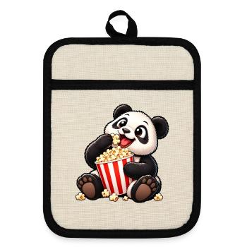 Panda mit Popcorn Filme schauen Cartoon - Topflappen mit Gummirückseite - Leinen/Schwarz  - Vorne