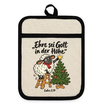 Weihnachtsbaum Schaf Weihnachtspullover Christlich - Topflappen mit Gummirückseite - Leinen/Schwarz  - Vorne