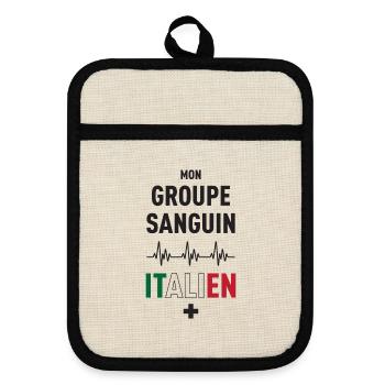 Mein italienisches Bluttyp-T-Shirt-Geschenk Humor - Topflappen mit Gummirückseite - Leinen/Schwarz  - Vorne