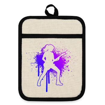 Geschenkidee für eine Gitarrenspielerin mit Guitar - Topflappen mit Gummirückseite - Leinen/Schwarz  - Vorne