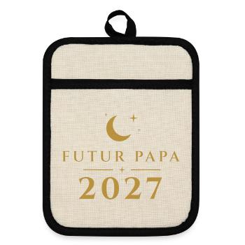 Zukünftiger Vater 2027 – Ankündigung der goldenen Mond-Schwangerschaft - Topflappen mit Gummirückseite - Leinen/Schwarz  - Vorne