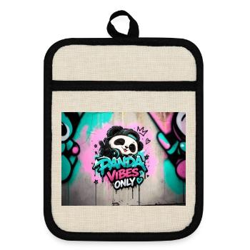 Panda Vibes Only Graffiti - Topflappen mit Gummirückseite - Leinen/Schwarz  - Vorne