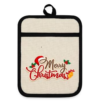 Frohe Weihnachten - Topflappen mit Gummirückseite - Leinen/Schwarz  - Vorne
