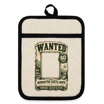 Wanted 60 Years – Geburtstagshumor und Freiheit - Topflappen mit Gummirückseite - Leinen/Schwarz  - Vorne