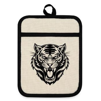 Wütender Tiger knurrt - Topflappen mit Gummirückseite - Leinen/Schwarz  - Vorne
