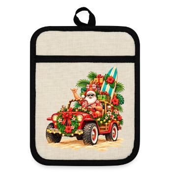 Santa's Island Lieferung – tropischer Weihnachtsjeep - Topflappen mit Gummirückseite - Leinen/Schwarz  - Vorne