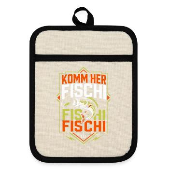 Komm her Fischi Fischi Angler - Topflappen mit Gummirückseite - Leinen/Schwarz  - Vorne