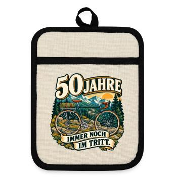 50 Jahre Immer Noch Im Tritt - Topflappen mit Gummirückseite - Leinen/Schwarz  - Vorne