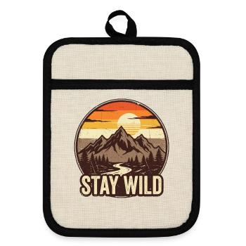 Stay Wild – Bergabenteuer-Abzeichen - Topflappen mit Gummirückseite - Leinen/Schwarz  - Vorne