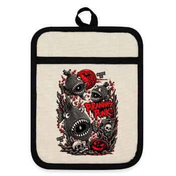 Piranhas Punk – Halloween im Blut Piranhas Horror  - Topflappen mit Gummirückseite - Leinen/Schwarz  - Vorne