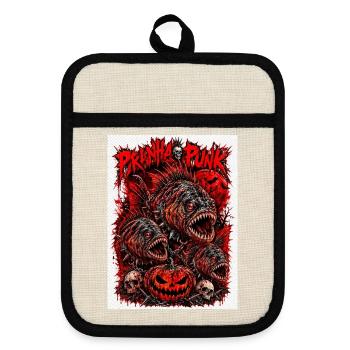 halloween-piranha-punk-horror-monster-tshirt-de - Topflappen mit Gummirückseite - Leinen/Schwarz  - Vorne