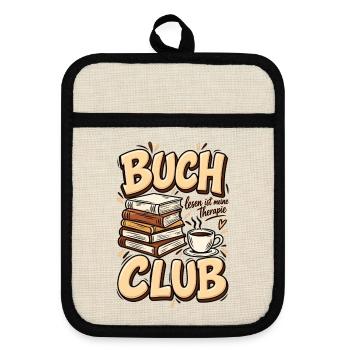 Buchclub – Lesen ist meine Therapie Bücherliebe - Topflappen mit Gummirückseite - Leinen/Schwarz  - Vorne